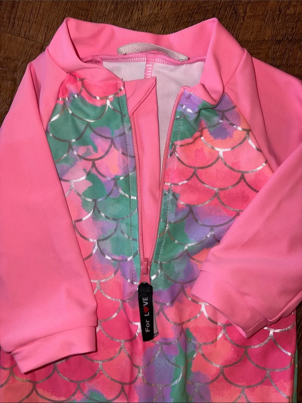 Kids Pink Mermaid Print Rash Guard Swimsuit with Sun Hat - 6-12 Months